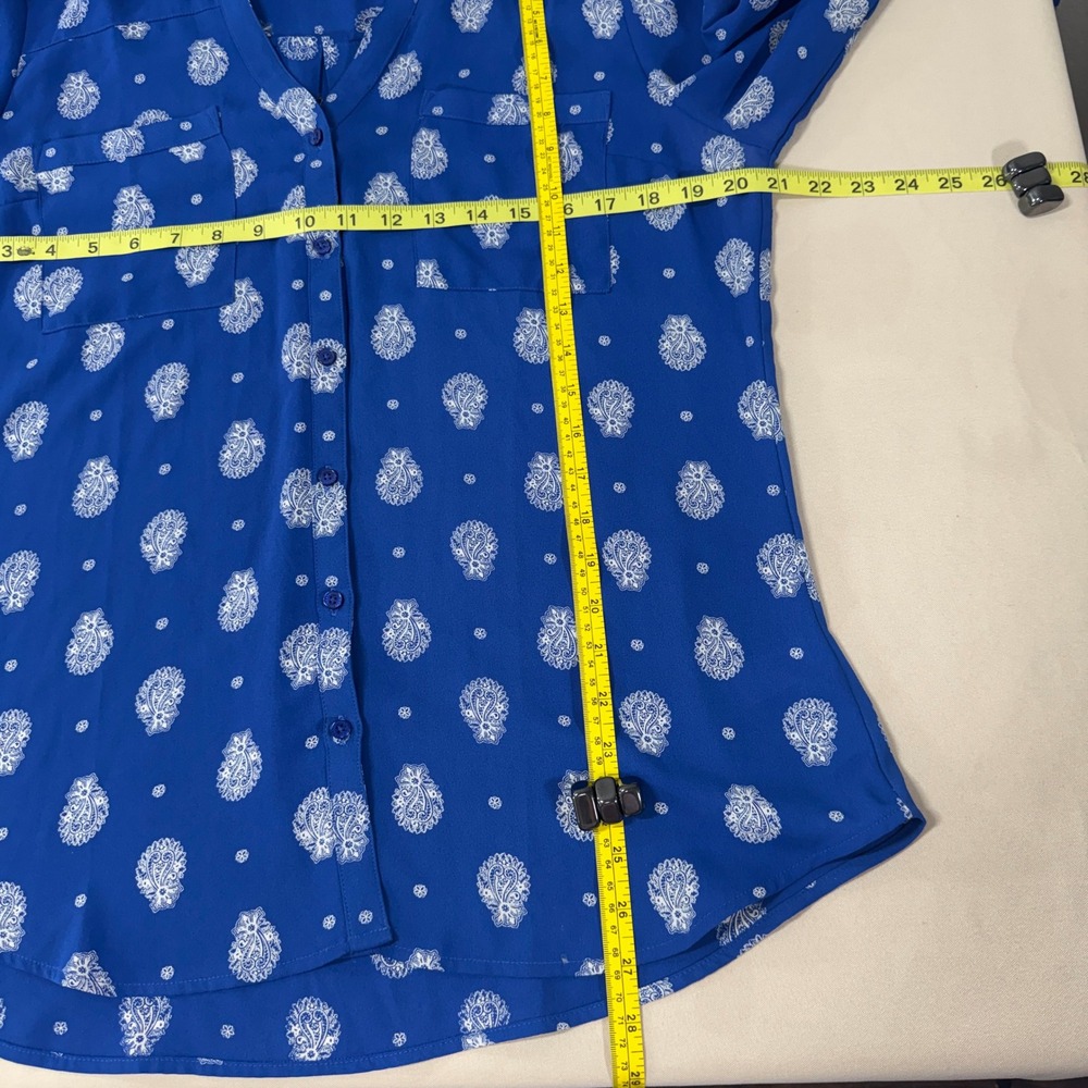 Express Portofino Shirt Women's Large Blue Paisley Button Up Blouse Long Sleeve - Picture 3 of 11